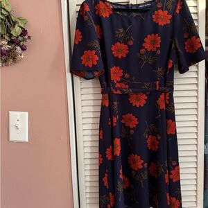 Princess Highway Navy with Orange Poppy Floral Design, Midi Tie-Waist